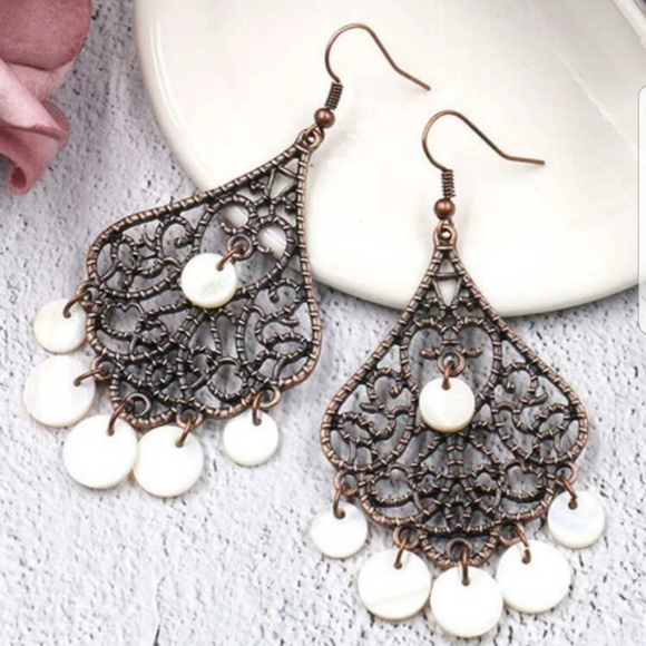 Boho Vintage Disc Detail Hollow Drop Earrings - Picture 1 of 4